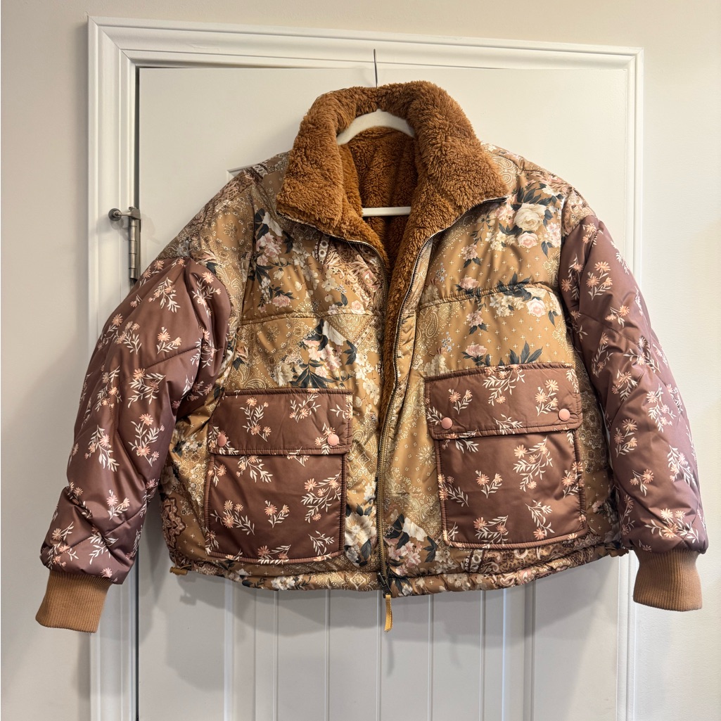 American Eagle Outfitters Patchwork Reversible Teddy Bear Floral Jacket